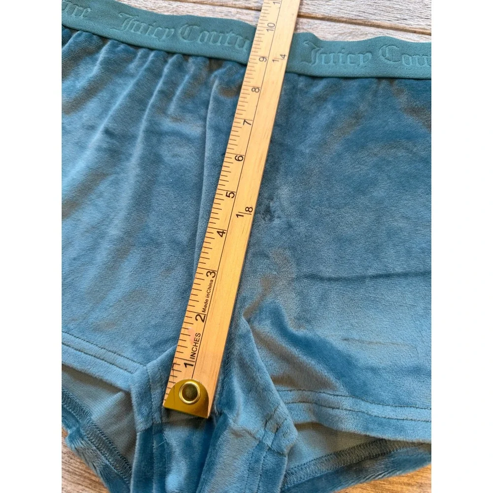 Juicy Couture Velour Sleep Shorts Womens Medium Teal Excellent Rhinestone Y2K - Picture 6 of 11